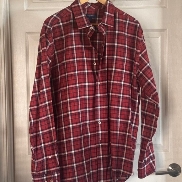 Cole Haan Men's Long-sleeve Red Plaid Cotton Flannel Shirt, XL - Picture 3 of 3